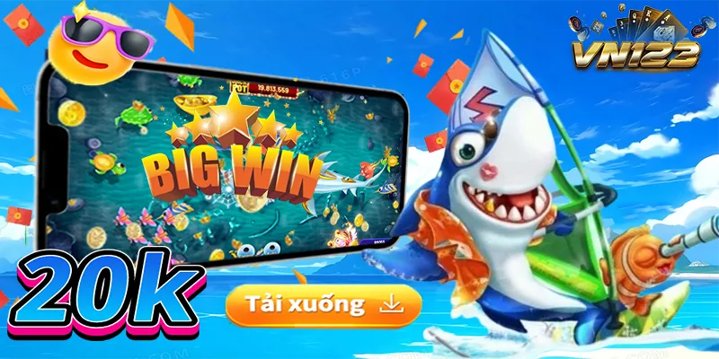 Hình ảnh trò chơi bắn cá với đại dương xanh và các loài cá đầy màu sắc.